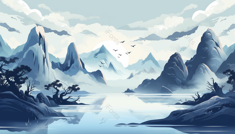 手绘中国风唯美意境山水画背景插画,插画/手绘图,插画/手绘图库,插画/手绘图下载,插画/手绘